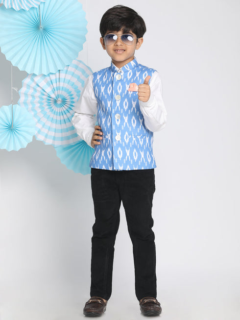 Boy's Traditional Ikkat Print Classic Nehru Jacket
