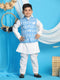 Boy's' Aqua Nehru Jacket With White Cotton Kurta Pyjama Set