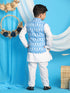 Boy's' Aqua Nehru Jacket With White Cotton Kurta Pyjama Set