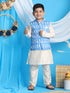 Boy's' Aqua Nehru Jacket With Cream Kurta Pyjama Set
