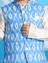 Boy's' Aqua Nehru Jacket With Cream Kurta Pyjama Set