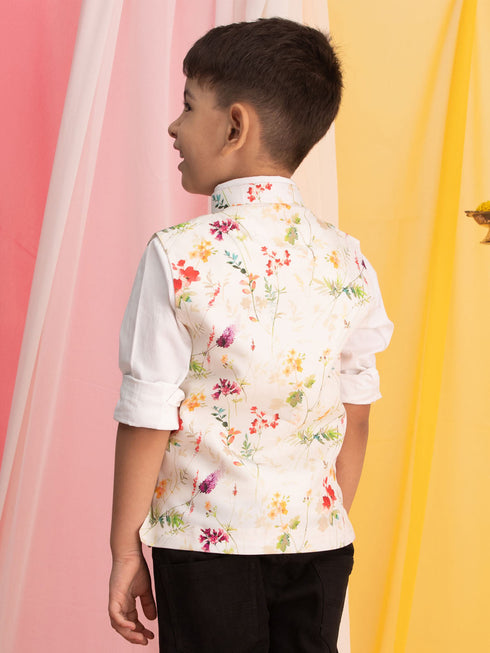 Boy's Multicolor Base Cotton Printed Nehru Jacket
