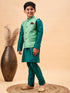 Boy's Green Woven Nehru Jacket With Green Kurta Pyjama Set