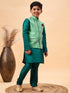 Boy's Green Woven Nehru Jacket With Green Kurta Pyjama Set