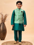 Boy's Green Woven Nehru Jacket With Green Kurta Pyjama Set