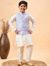 Boy's Lavender Woven Jacket With Cream Kurta And Pyjama Set
