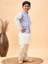 Boy's Lavender Woven Jacket With Cream Kurta And Pyjama Set