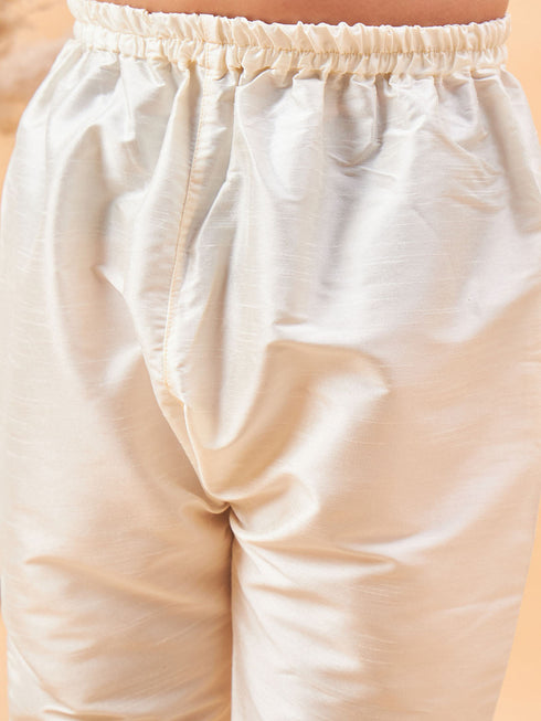 Boy's Lavender Woven Jacket With Cream Kurta And Pyjama Set