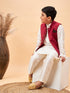 Boy's Maroon Nehru Jacket With Cream Kurta And Pyjama Set