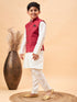 Boy's Maroon Nehru Jacket With Cream Kurta And Pyjama Set