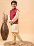 Boy's Maroon Woven Jacket With Gold Kurta And Pyjama Set