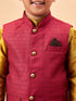 Boy's Maroon Woven Jacket With Mustard Kurta And Pyjama Set