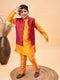 Boy's Maroon Woven Nehru Jacket With Orange Kurta And Pyjama Set