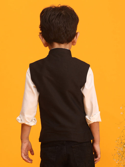 Boy's' Black Mirror Work Ethnic Jacket