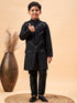 Boy's Black Mirror Work Jacket And Solid Kurta Pyjama Set