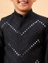 Boy's Black Mirror Work Jacket And Solid Kurta Pyjama Set