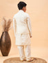 Boy's Cream Mirror Work Jacket And Solid Kurta Pyjama Set