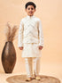 Boy's Cream Mirror Work Jacket And Solid Kurta Pyjama Set