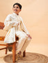Boy's Cream Mirror Work Jacket And Solid Kurta Pyjama Set With Ethnic Dupatta