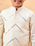 Boy's Cream Mirror Work Jacket And Pleated Kurta Pyjama Set