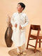 Boy's Cream Mirror Work Jacket And Pleated Kurta Pyjama Set