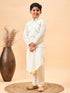 Boy's Cream Mirror Work Jacket And Pleated Kurta Pyjama Set