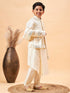 Boy's Cream Mirror Work Jacket And Pleated Kurta Pyjama Set With Ethnic Dupatta