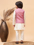 Boy's Pink Mirror Work Jacket And Solid Kurta Pyjama Set