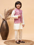 Boy's Pink Mirror Work Jacket And Solid Kurta Pyjama Set