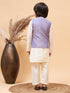 Boy's Purple Mirror Work Jacket And Solid Kurta Pyjama Set