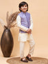 Boy's Purple Mirror Work Jacket And Solid Kurta Pyjama Set