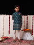 Boy's' Blue Foli Print On Viscose Jacket And Kurta Pyjama Set