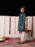 Boy's' Blue Foli Print On Viscose Jacket And Kurta Pyjama Set