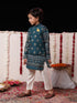 Boy's' Blue Foli Print On Viscose Jacket And Kurta Pyjama Set