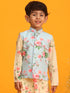 Boy's Aqua Blue Floral Printed Nehru Jacket