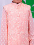 Boy's' Peach And White Jacket, Kurta And Pyjama Set
