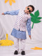 Boy's Beige Printed Jacket With Grey Kurta Pyjama Set