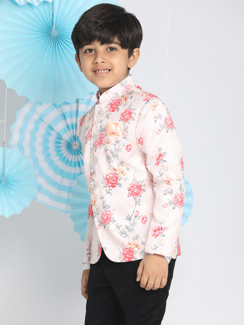 Floral Printed Peach Bandhgala Prince Coat Jodhpuri