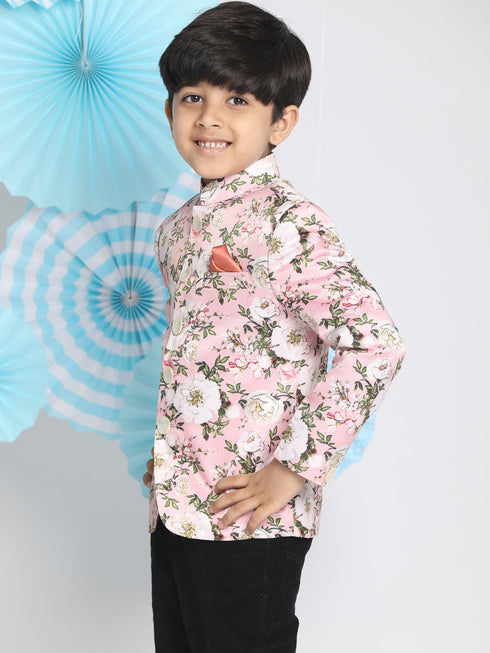 Floral Printed Pink Bandhgala Prince Coat Jodhpuri