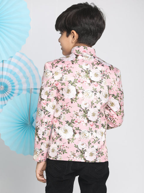 Floral Printed Pink Bandhgala Prince Coat Jodhpuri
