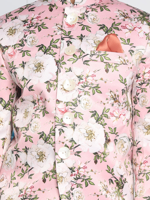 Floral Printed Pink Bandhgala Prince Coat Jodhpuri