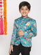 Boy's Turquoise Blue Printed Bandhgala Blazer