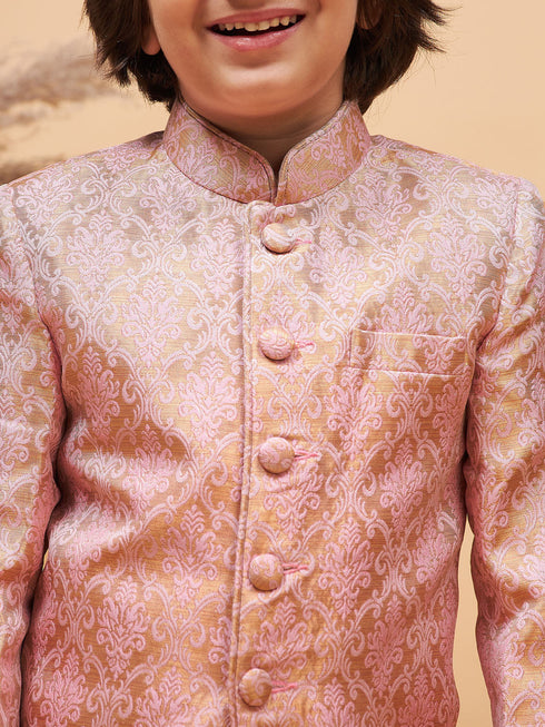 Boy's Pink Silk Blend Woven Jodhpuri