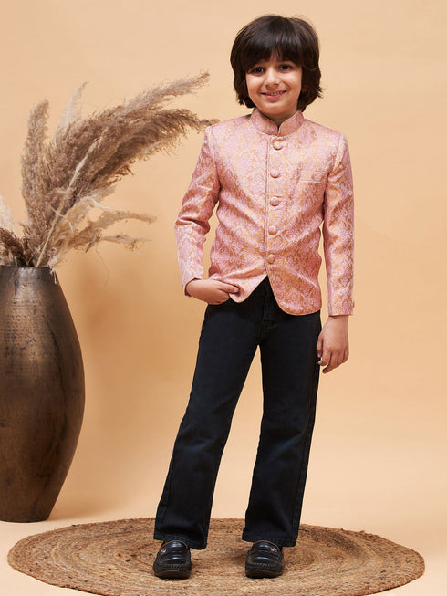 Boy's Pink Silk Blend Woven Jodhpuri