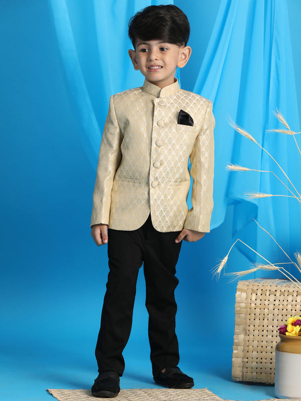 Boy's Cream Woven Silk Blend Jodhpuri