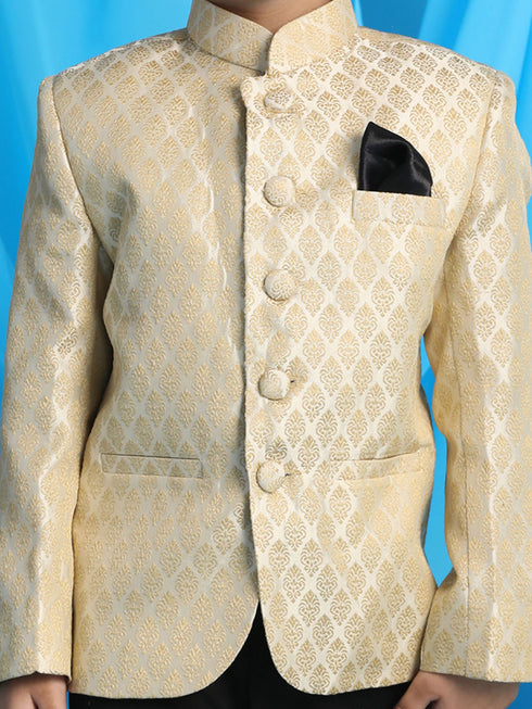Boy's Cream Woven Silk Blend Jodhpuri