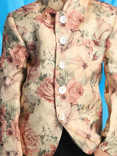 Boy's Beige Printed Jodhpuri