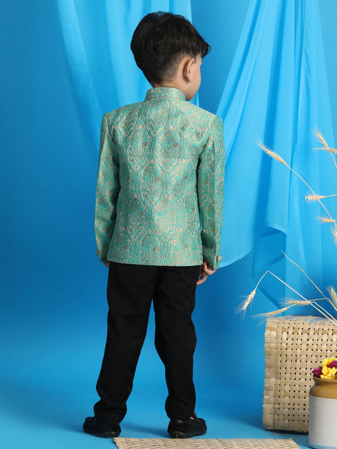 Boy's Green Woven Design Jodhpuri