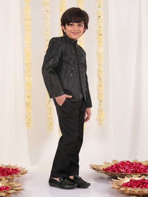Boy's Black Sequined Jodhpuri