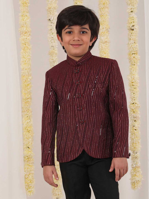 Boy's Maroon Sequined Jodhpuri